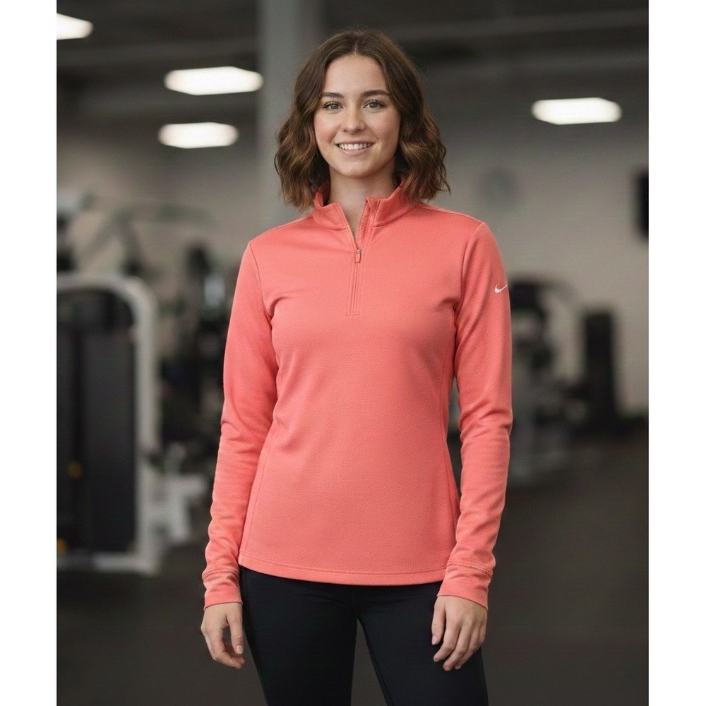 Nike CU9666-603 Womens 1/4 Zip Long Sleeve UV Victory Coral Pink Shirt Small